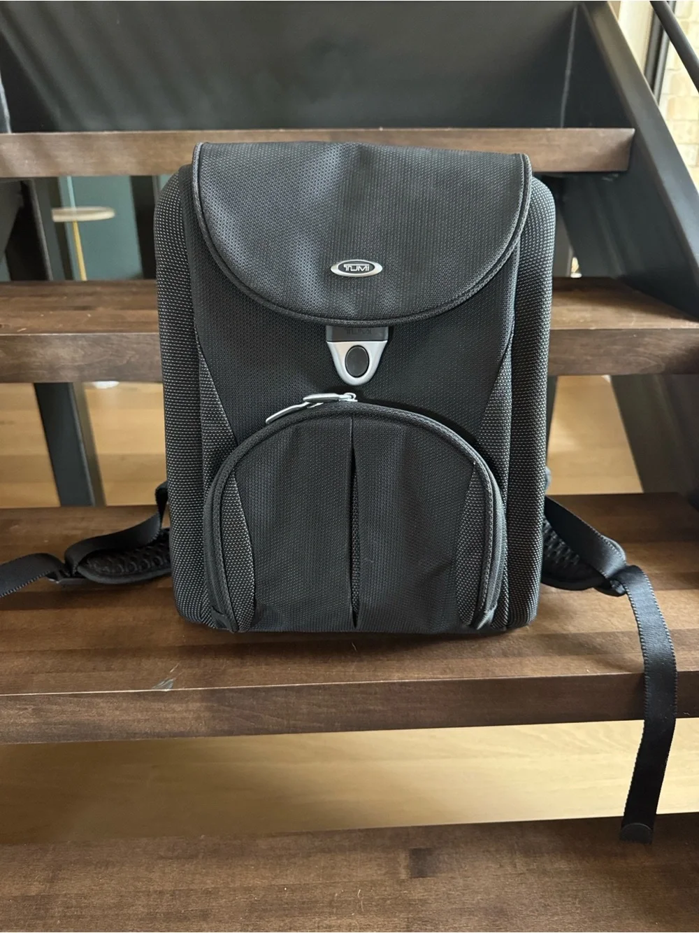 Tumi Black Compact Daypack with Silver Accent